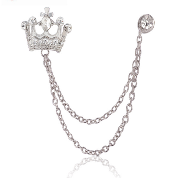 Rhinestone silver crown chain brooch-BRH7369 - Sally ornaments